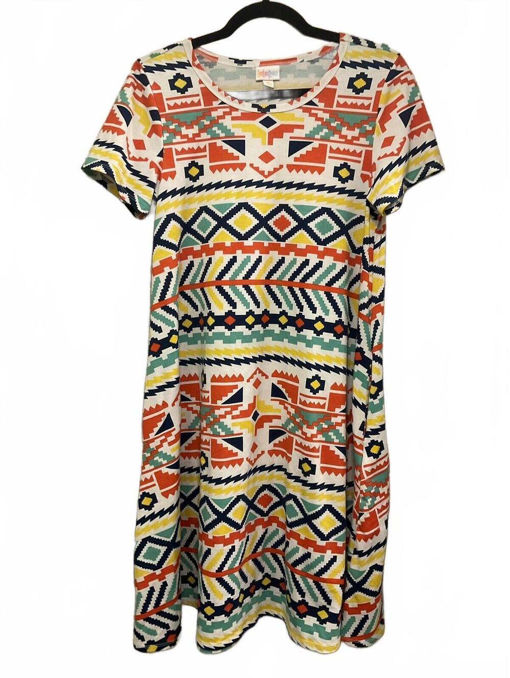 Lularoe Aztec Dress Short Sleeve Knee Length Casual Scoop Neck Size XS